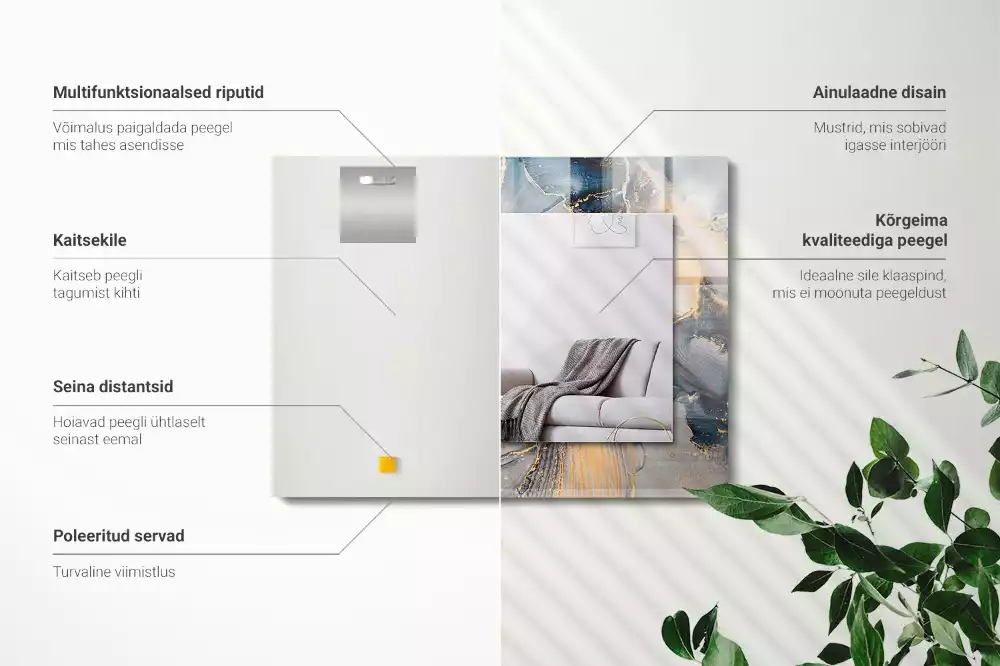 Lustro dekoracyjne prostokątne z nadrukiem przedstawiającym abstrakcyjną niebieską kompozycję