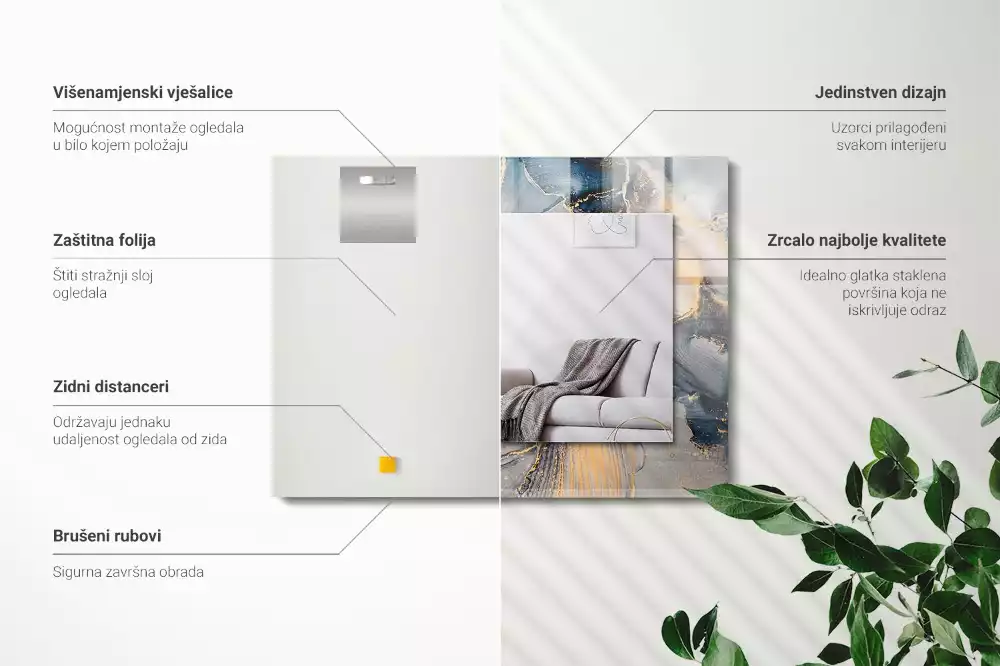 Lustro dekoracyjne prostokątne z nadrukiem przedstawiającym abstrakcyjną niebieską kompozycję