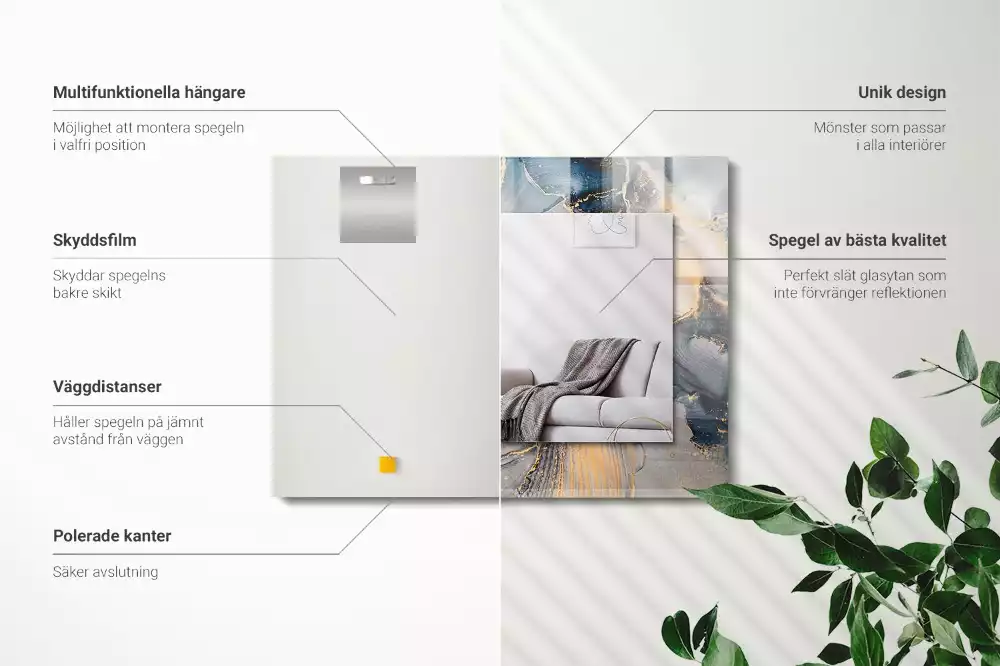 Lustro dekoracyjne prostokątne z nadrukiem przedstawiającym abstrakcyjną niebieską kompozycję