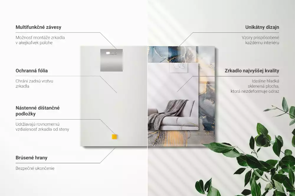 Lustro dekoracyjne prostokątne z nadrukiem przedstawiającym abstrakcyjną niebieską kompozycję