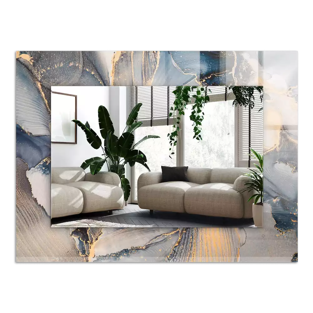 Lustro dekoracyjne prostokątne z nadrukiem przedstawiającym abstrakcyjną niebieską kompozycję