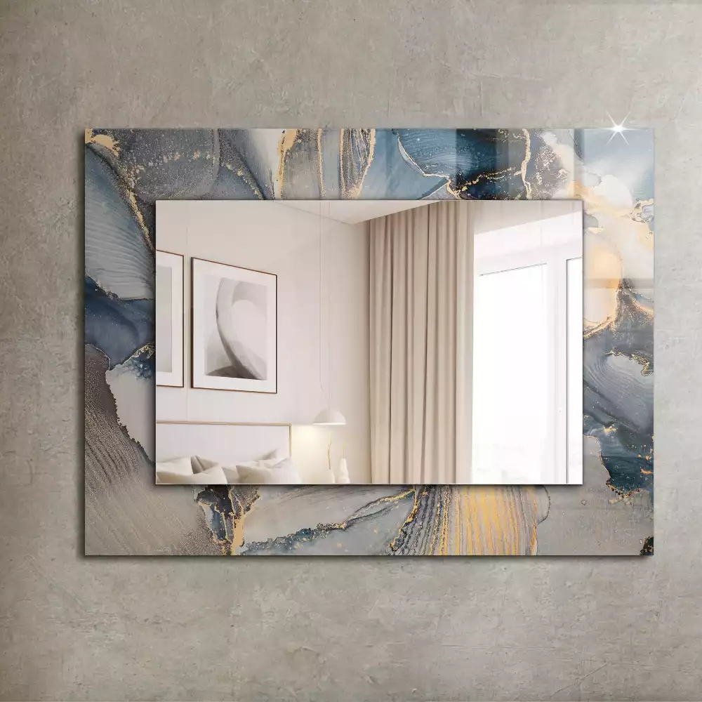Lustro dekoracyjne prostokątne z nadrukiem przedstawiającym abstrakcyjną niebieską kompozycję