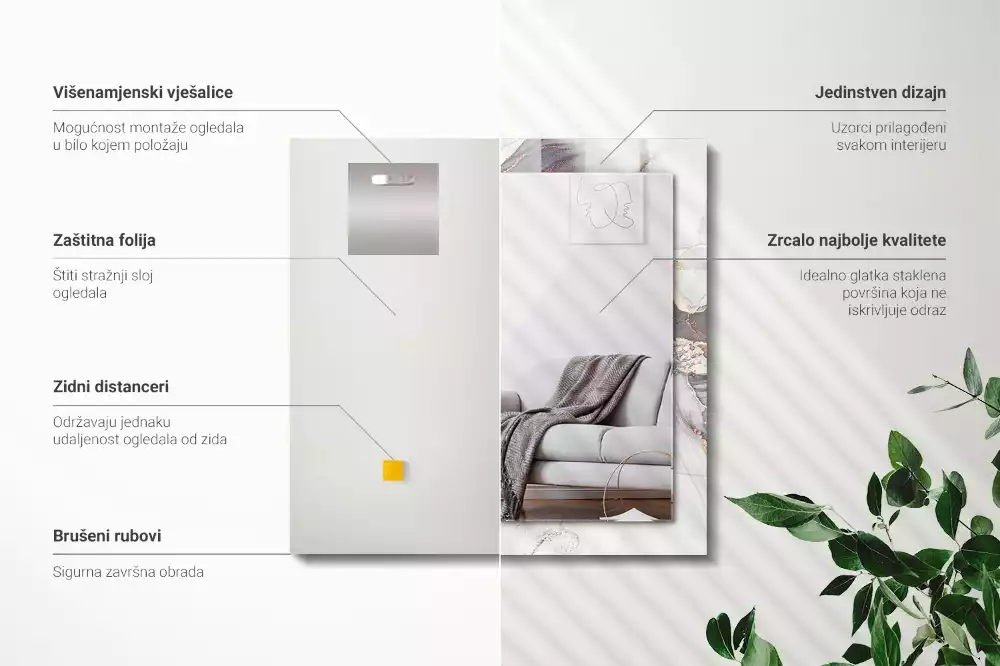 Lustro dekoracyjne prostokątne z motywem abstrakcyjnej sztuki marmuru