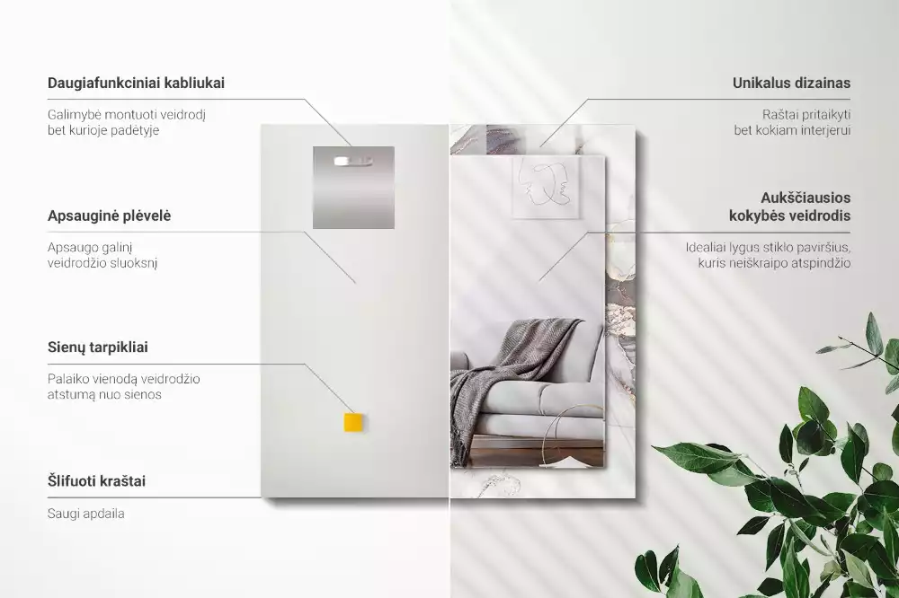 Lustro dekoracyjne prostokątne z motywem abstrakcyjnej sztuki marmuru