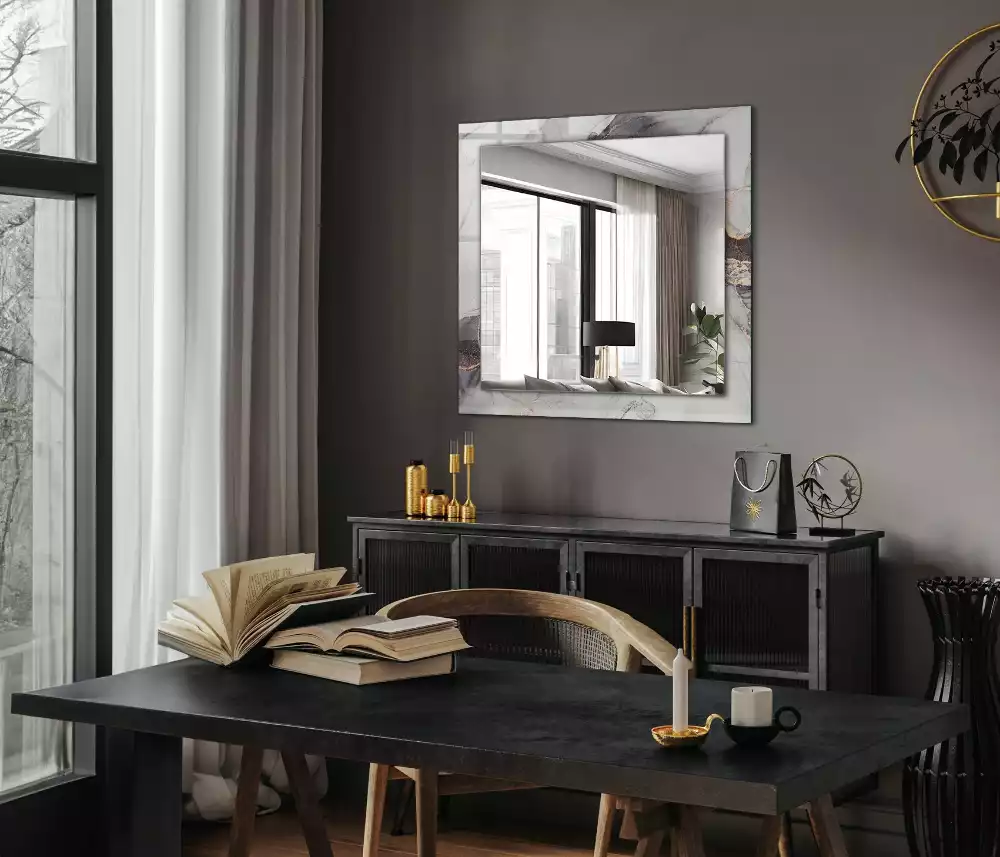 Lustro dekoracyjne prostokątne z motywem abstrakcyjnej sztuki marmuru