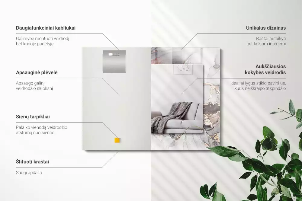 Lustro dekoracyjne prostokątne z motywem abstrakcyjnej sztuki marmuru