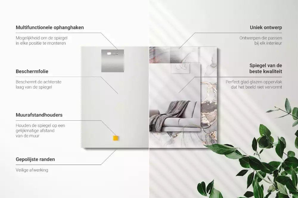 Lustro dekoracyjne prostokątne z motywem abstrakcyjnej sztuki marmuru