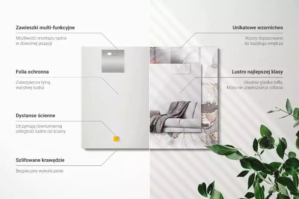 Lustro dekoracyjne prostokątne z motywem abstrakcyjnej sztuki marmuru