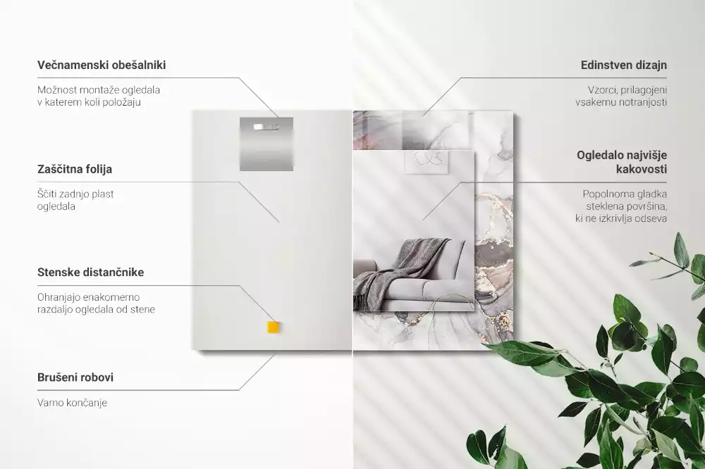 Lustro dekoracyjne prostokątne z motywem abstrakcyjnej sztuki marmuru