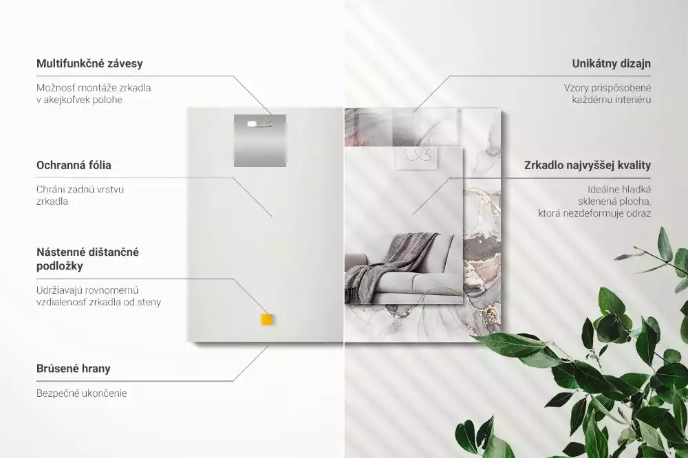 Lustro dekoracyjne prostokątne z motywem abstrakcyjnej sztuki marmuru