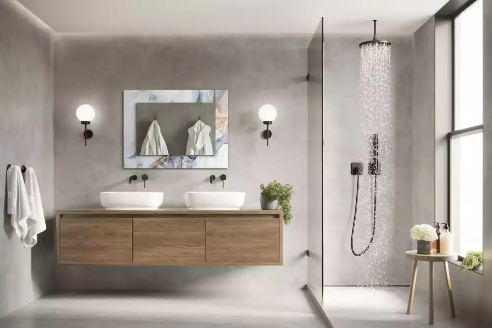 Lustro prostokątne z nadrukiem przedstawiającym abstrakcyjną sztukę marmuru