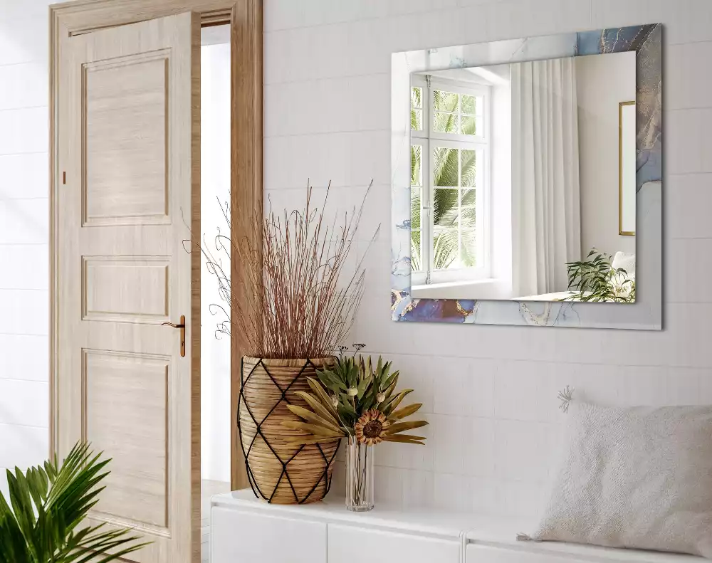 Lustro prostokątne z nadrukiem przedstawiającym abstrakcyjną sztukę marmuru