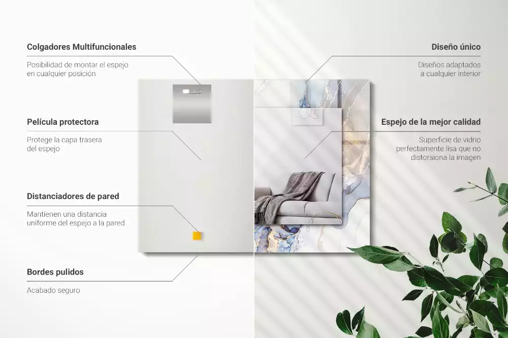 Lustro prostokątne z nadrukiem przedstawiającym abstrakcyjną sztukę marmuru