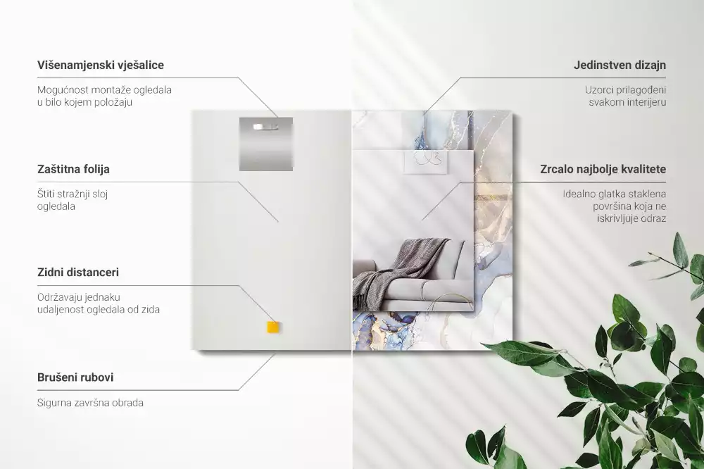Lustro prostokątne z nadrukiem przedstawiającym abstrakcyjną sztukę marmuru