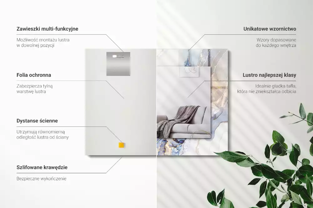 Lustro prostokątne z nadrukiem przedstawiającym abstrakcyjną sztukę marmuru