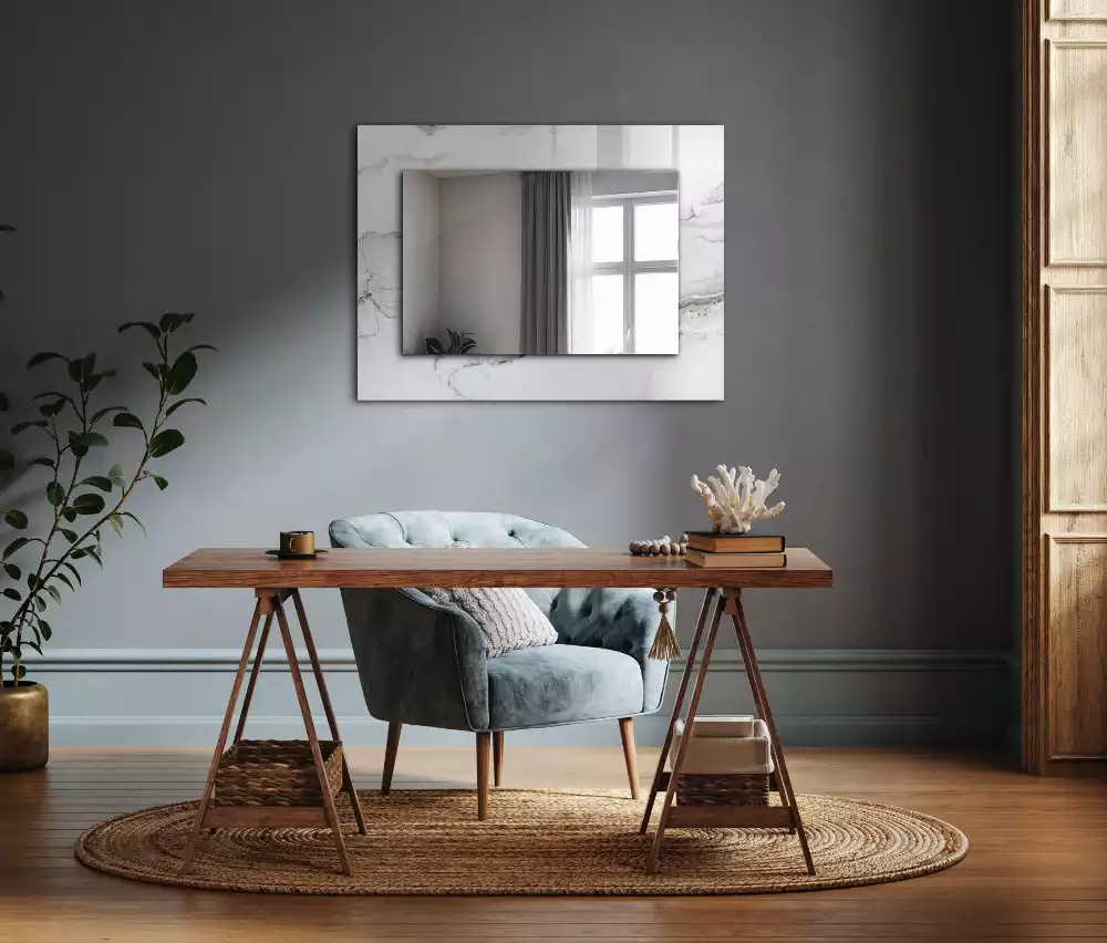 Lustro dekoracyjne z nadrukiem w biały marmurowy wzór