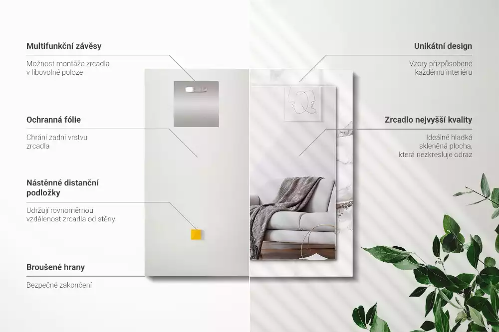 Lustro dekoracyjne z nadrukiem w biały marmurowy wzór