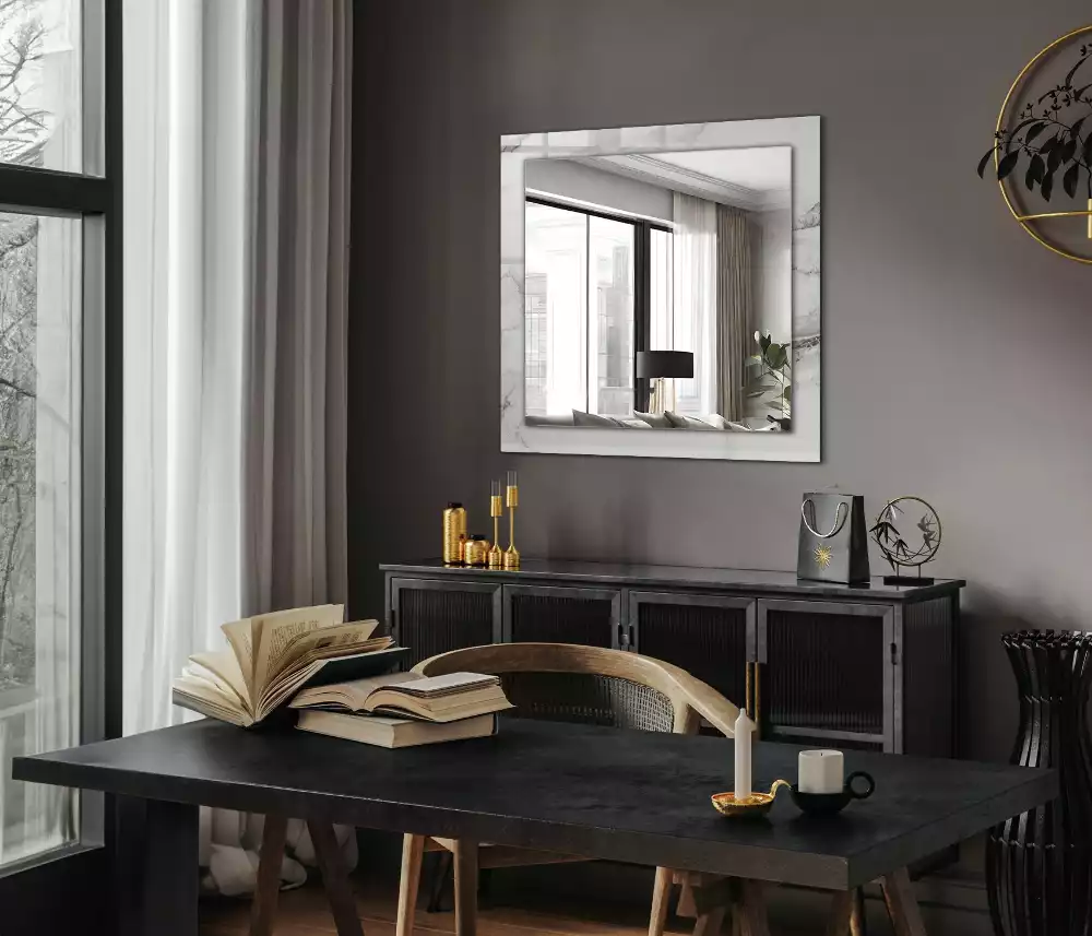 Lustro dekoracyjne z nadrukiem w biały marmurowy wzór