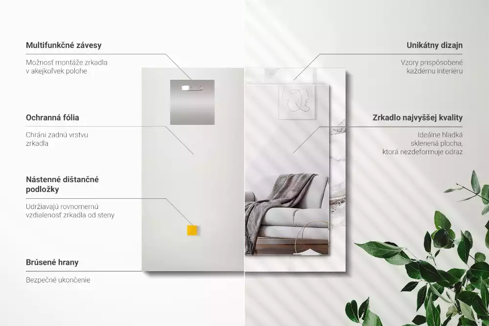 Lustro dekoracyjne z nadrukiem w biały marmurowy wzór