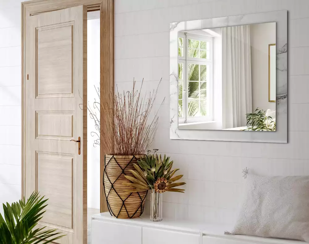 Lustro dekoracyjne z nadrukiem w biały marmurowy wzór