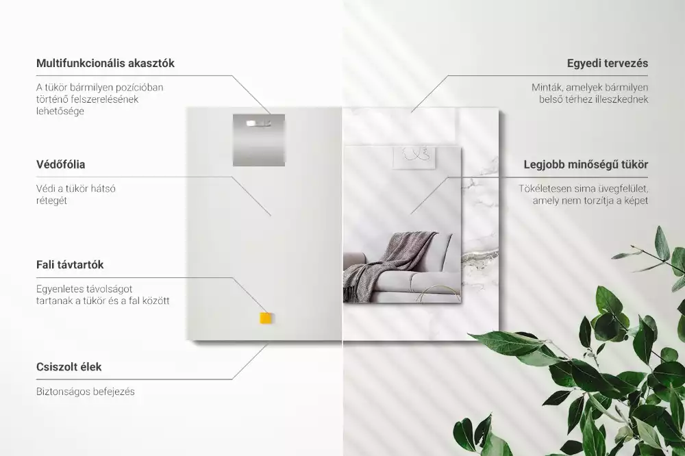 Lustro dekoracyjne z nadrukiem w biały marmurowy wzór