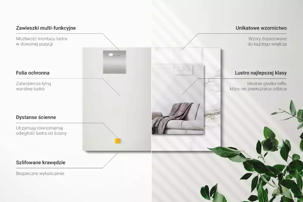 Lustro dekoracyjne z nadrukiem w biały marmurowy wzór