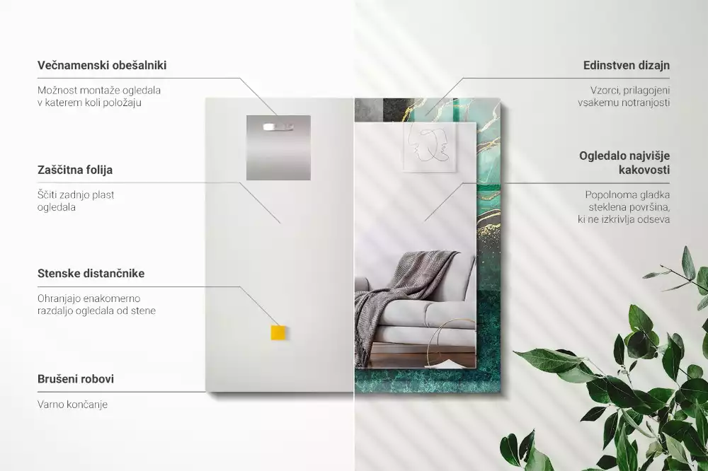 Lustro dekoracyjne prostokątne z zielonymi abstrakcyjnymi wzorami