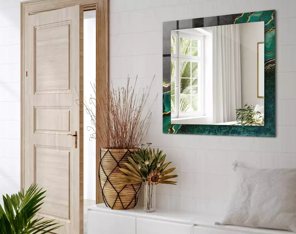 Lustro dekoracyjne prostokątne z zielonymi abstrakcyjnymi wzorami