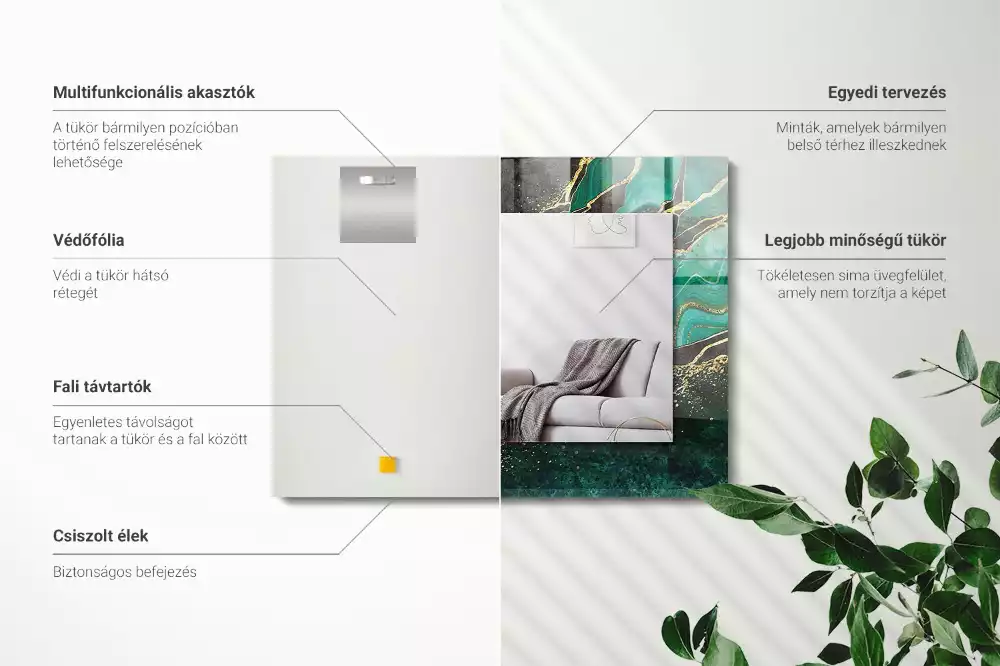 Lustro dekoracyjne prostokątne z zielonymi abstrakcyjnymi wzorami