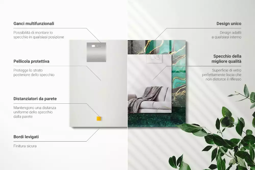 Lustro dekoracyjne prostokątne z zielonymi abstrakcyjnymi wzorami