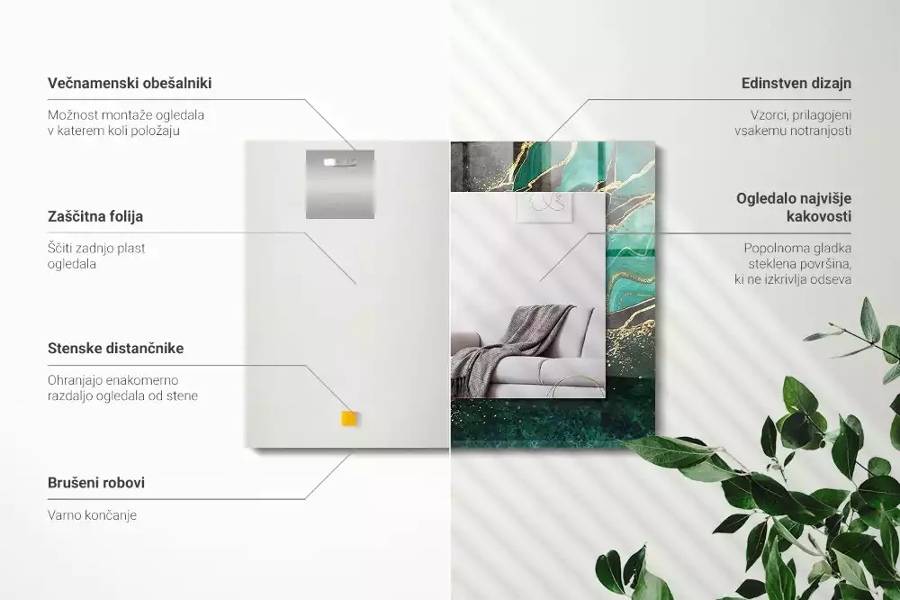 Lustro dekoracyjne prostokątne z zielonymi abstrakcyjnymi wzorami