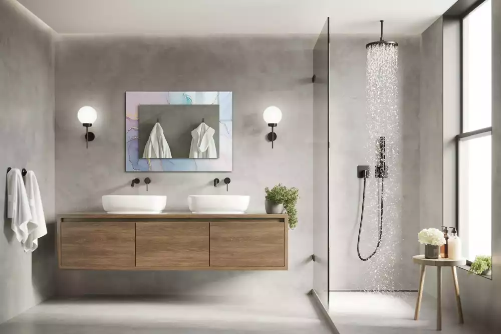 Lustro prostokątne z nadrukiem w motywie abstrakcyjnej akwareli