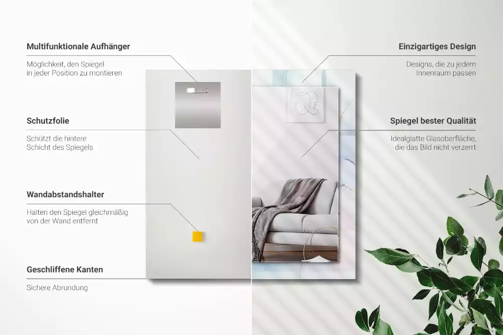 Lustro prostokątne z nadrukiem w motywie abstrakcyjnej akwareli