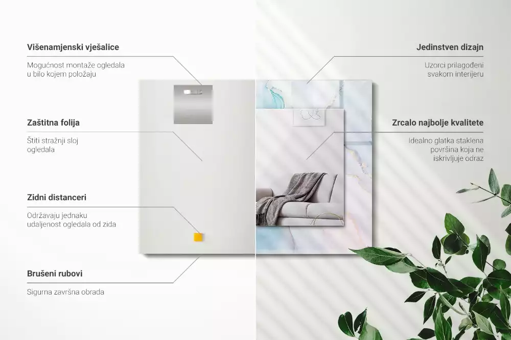 Lustro prostokątne z nadrukiem w motywie abstrakcyjnej akwareli