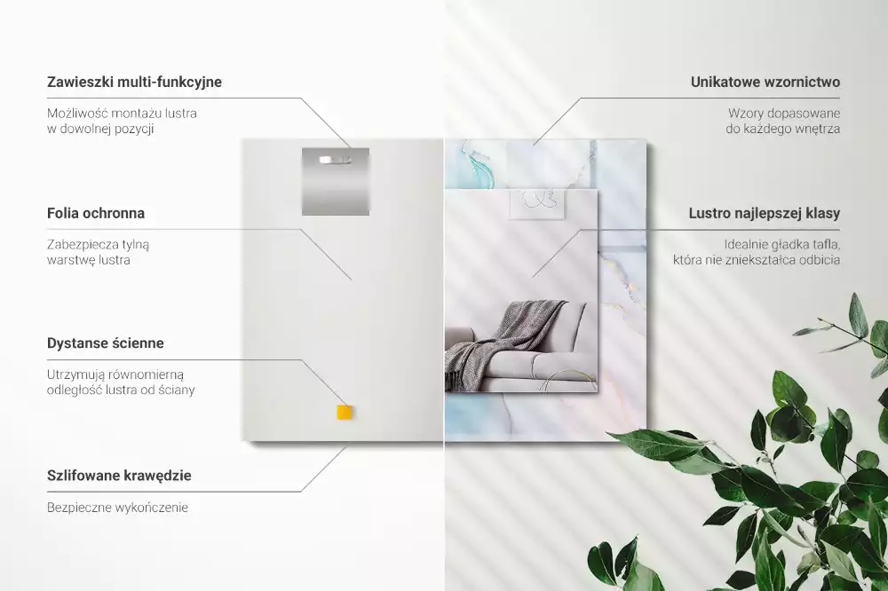 Lustro prostokątne z nadrukiem w motywie abstrakcyjnej akwareli