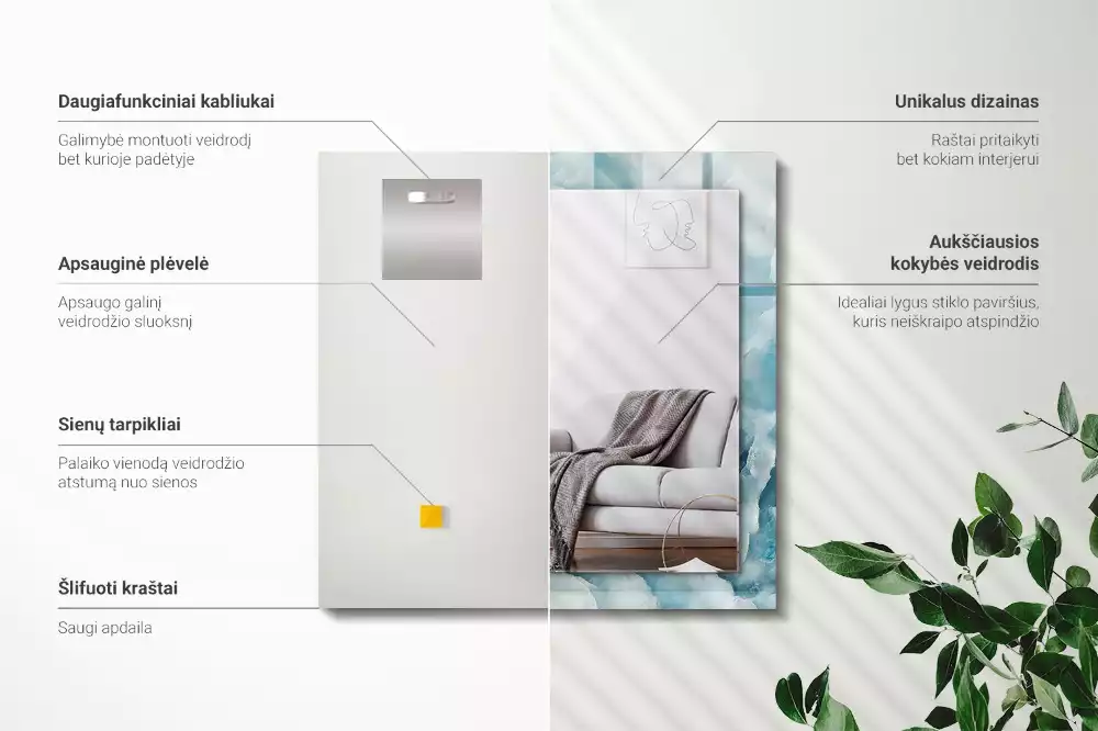 Lustro dekoracyjne z nadrukiem w motyw niebieskiego marmuru