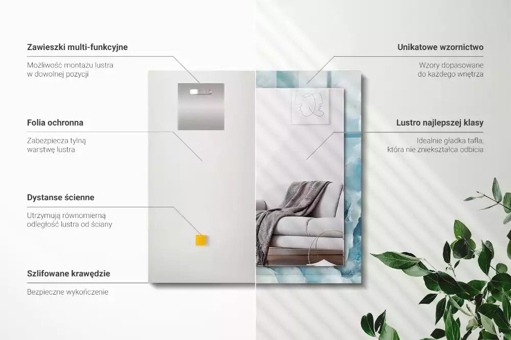 Lustro dekoracyjne z nadrukiem w motyw niebieskiego marmuru