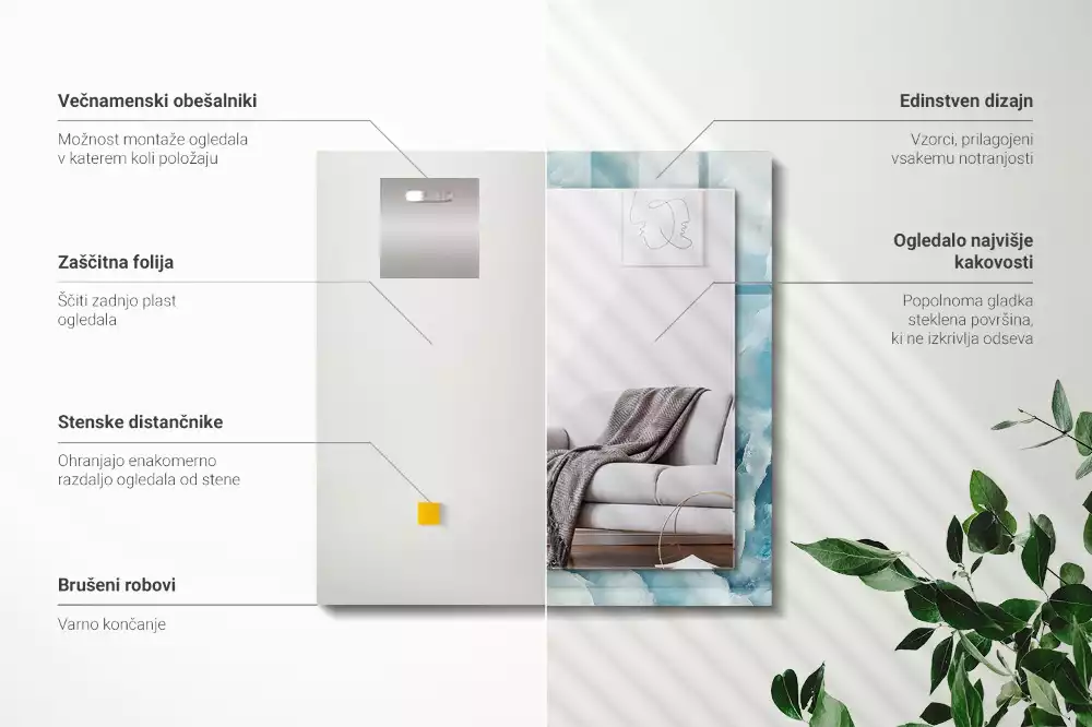 Lustro dekoracyjne z nadrukiem w motyw niebieskiego marmuru