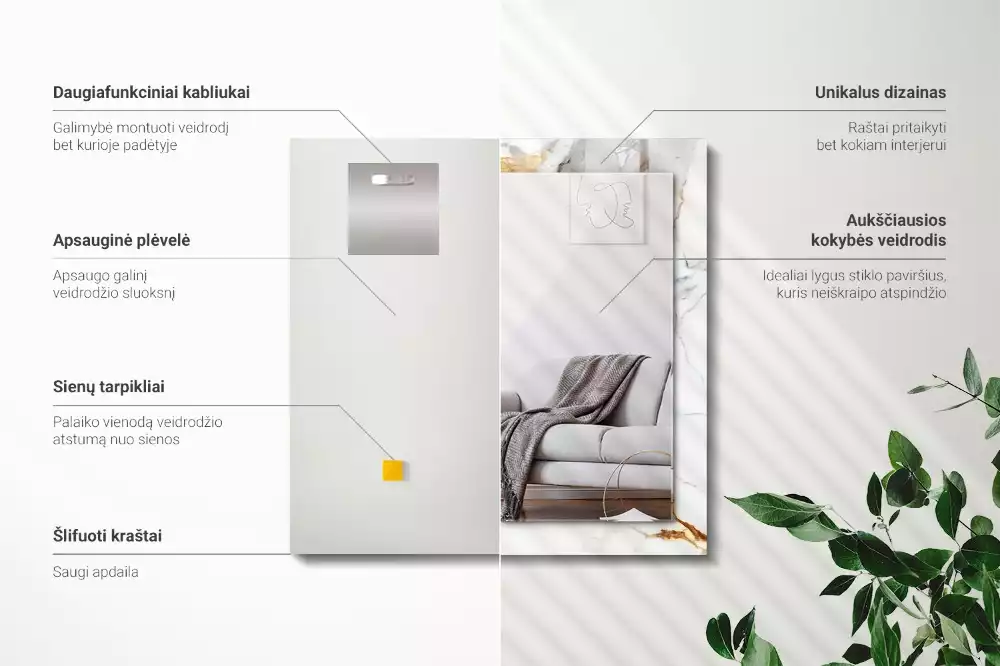 Lustro dekoracyjne prostokątne w kolorze marmuru z żyłkami