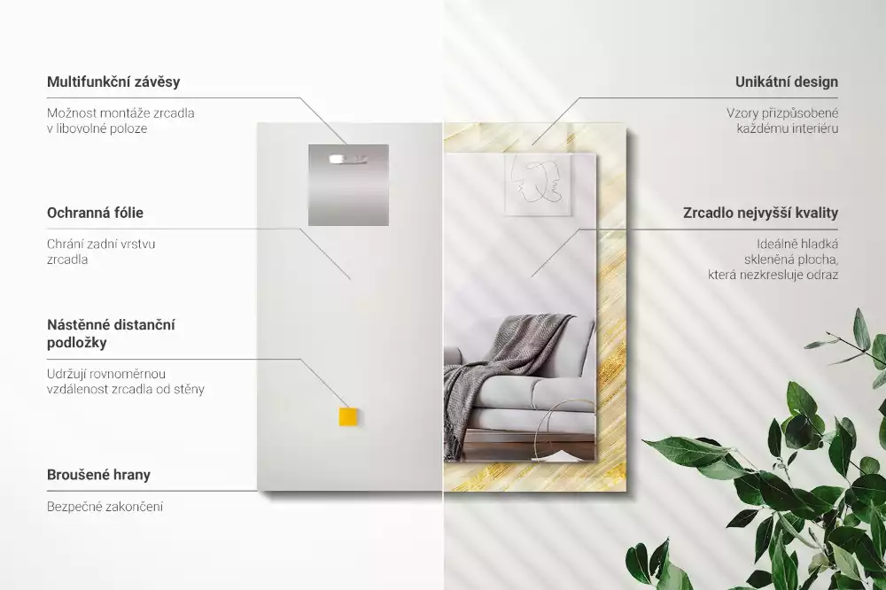 Lustro prostokątne z nadrukiem żółtych abstrakcyjnych linii