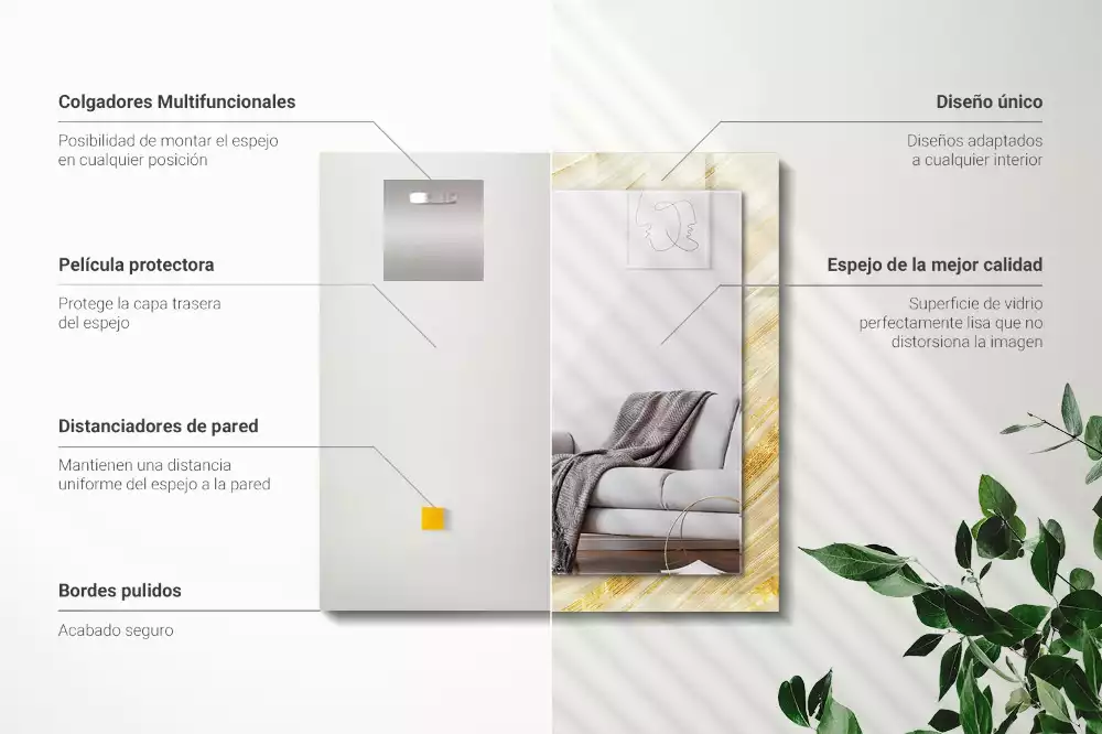 Lustro prostokątne z nadrukiem żółtych abstrakcyjnych linii