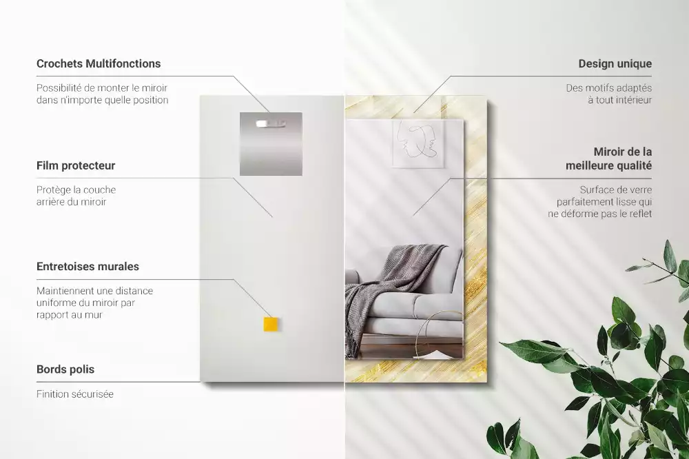 Lustro prostokątne z nadrukiem żółtych abstrakcyjnych linii