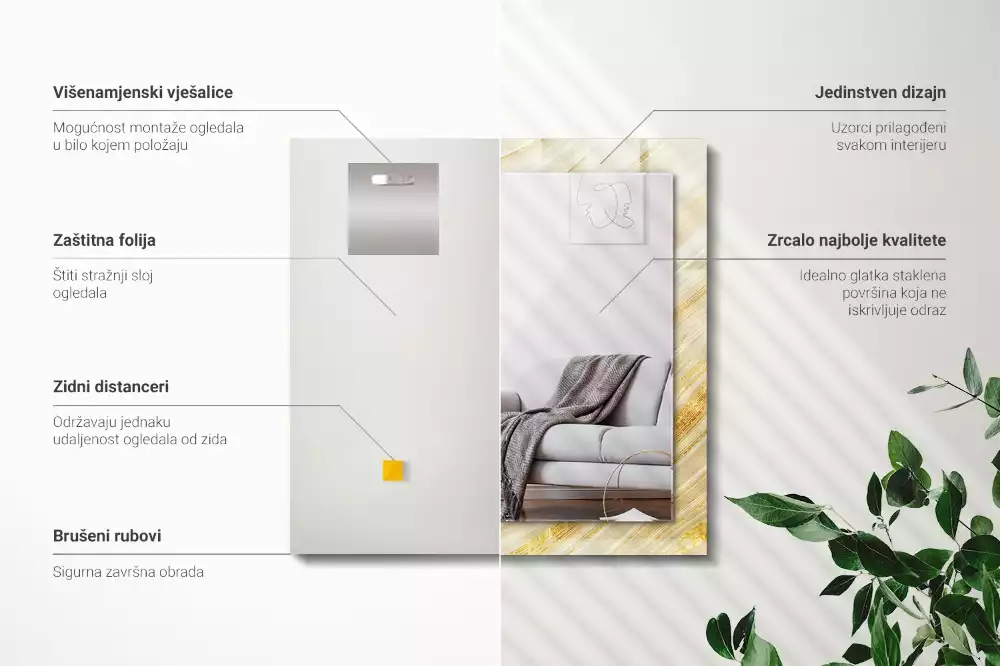 Lustro prostokątne z nadrukiem żółtych abstrakcyjnych linii