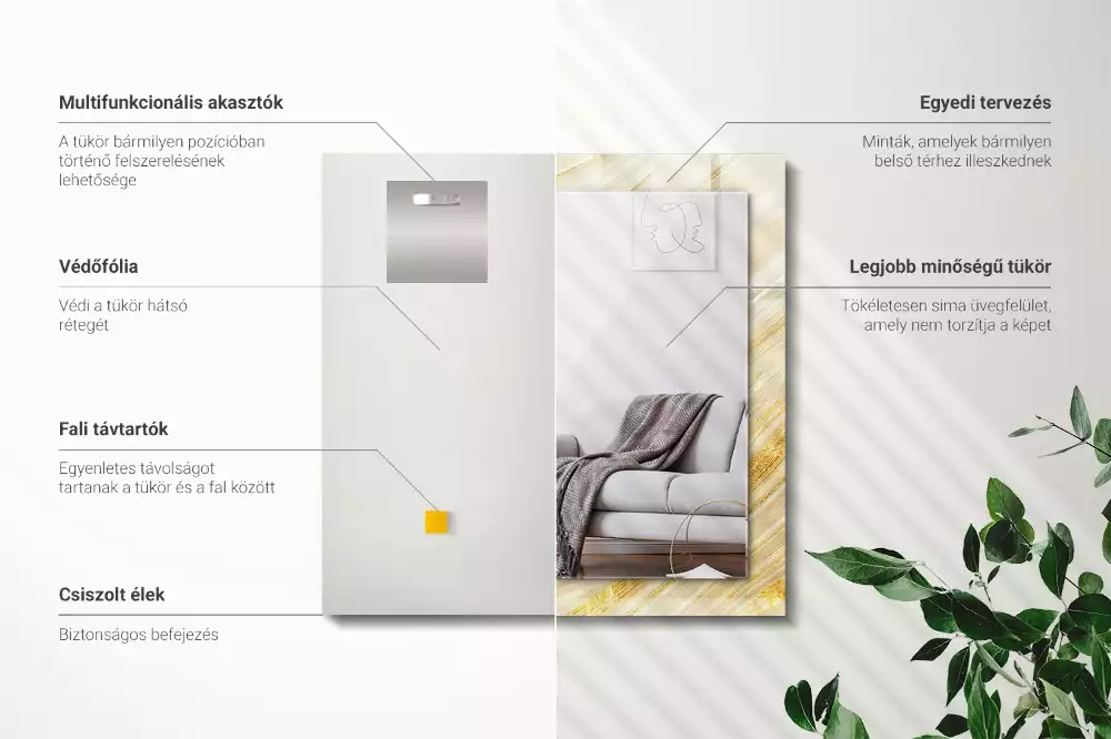 Lustro prostokątne z nadrukiem żółtych abstrakcyjnych linii