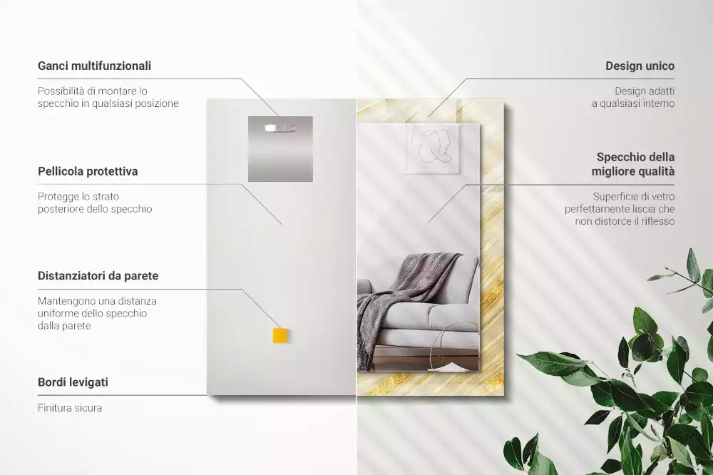 Lustro prostokątne z nadrukiem żółtych abstrakcyjnych linii