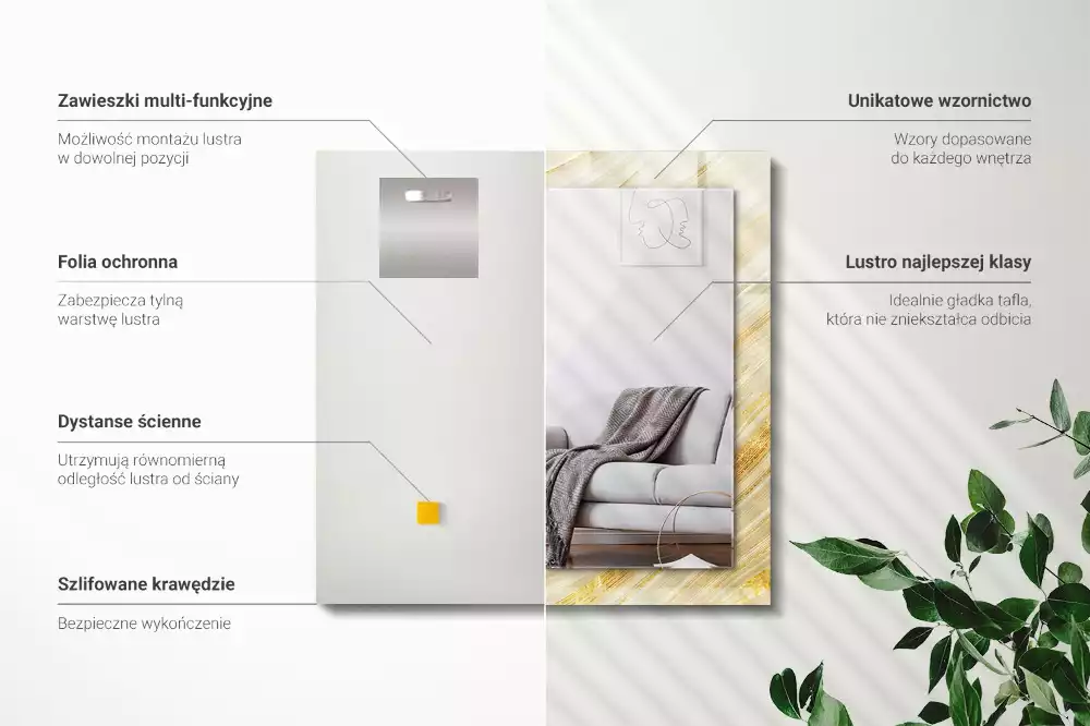 Lustro prostokątne z nadrukiem żółtych abstrakcyjnych linii