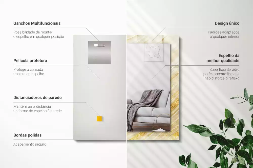 Lustro prostokątne z nadrukiem żółtych abstrakcyjnych linii