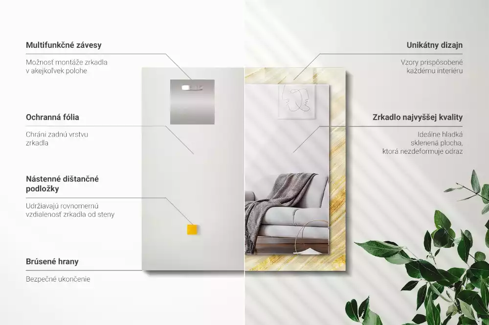 Lustro prostokątne z nadrukiem żółtych abstrakcyjnych linii