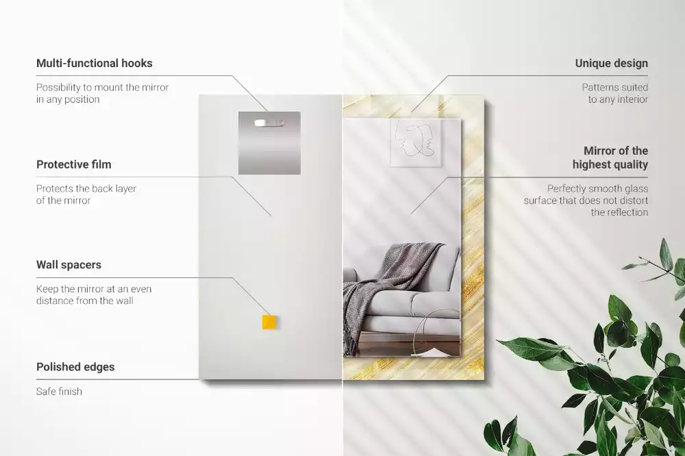 Lustro prostokątne z nadrukiem żółtych abstrakcyjnych linii