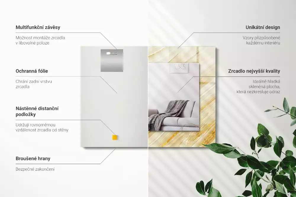 Lustro prostokątne z nadrukiem żółtych abstrakcyjnych linii